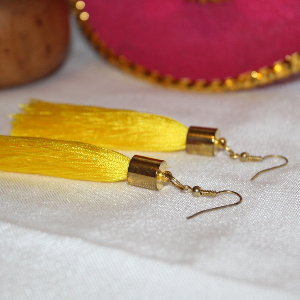 Small Lemon Handmade Tassel Earrings - Picture 2 of 3